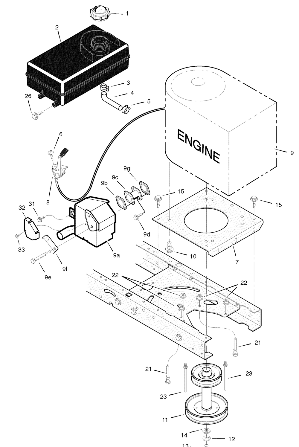 Engine Mount Diagram and Parts List for 425615X99A 2004 Briggs and Stratton Lawn Tractor